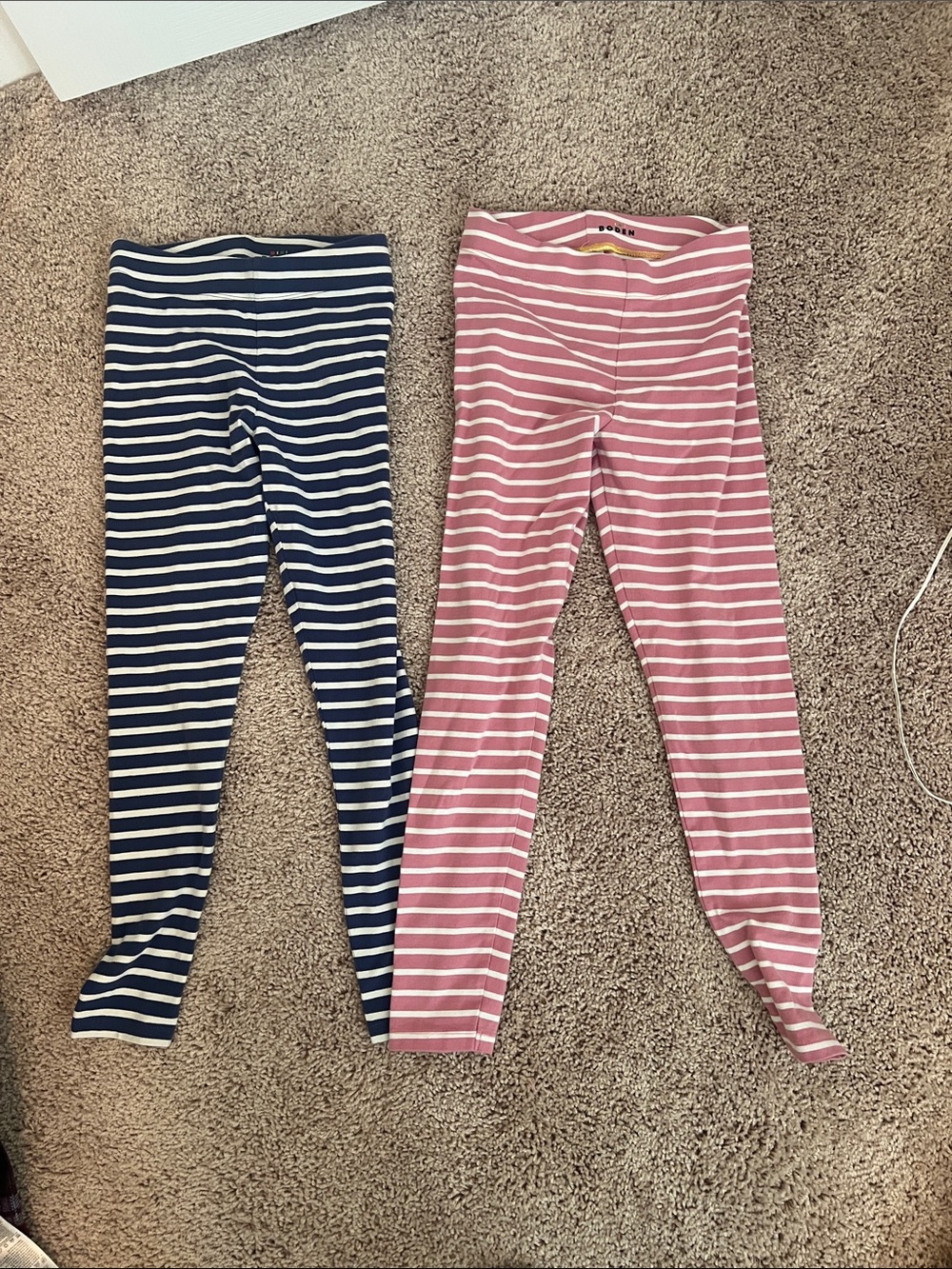 Mini Boden Striped Leggings Set - Navy & Pink